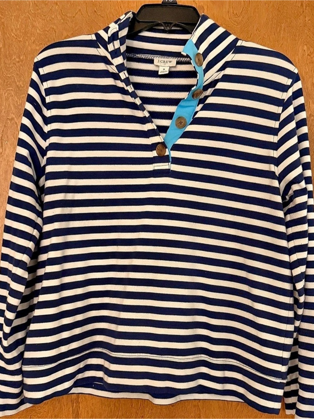 J.Crew Striped Funnel Neck Button Shoulder Sweatshirt Blue & White Small